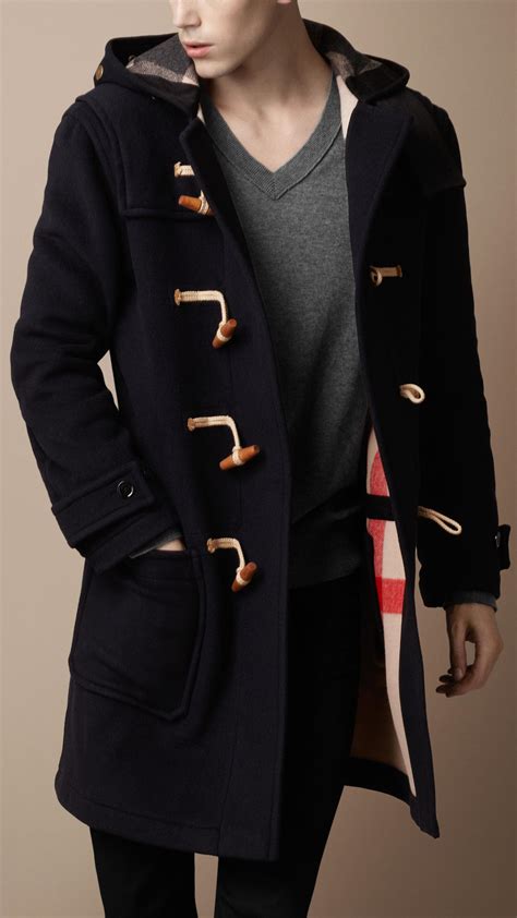 burberry mens hooded wool duffle coat|wool burberry coat men.